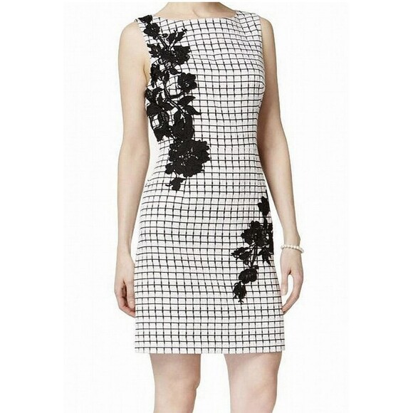 Betsey Johnson Dresses & Skirts - Betsey Johnson Women's Floral-Applique Sheath Dress (14,  Ivory/Black)